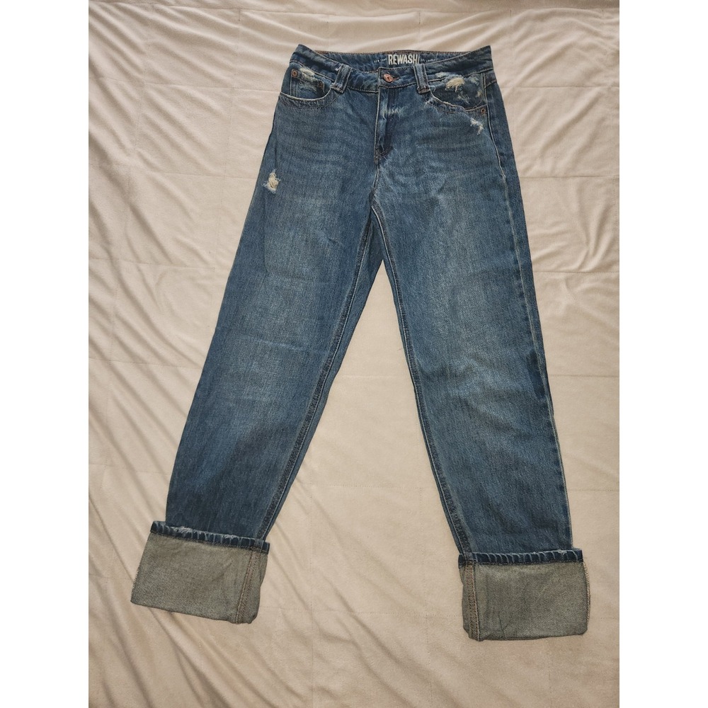 Rewash High Rise Distressed Rolled Cuff Rigid Cotton Denim Jeans Size 26 Womens